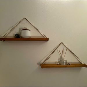 Boho style hanging wall shelves